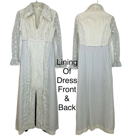 Vintage 70s Formal Gown Empire Waist Black Scallop Velvet Lace Bodice Size Small - Picture 7 of 12